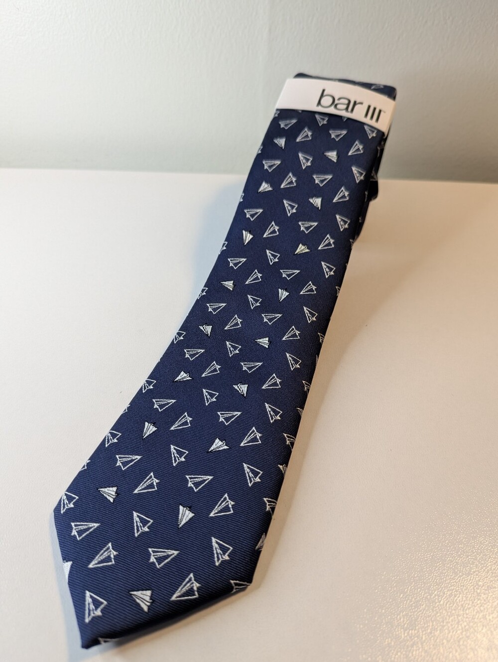 New Bar III Navy Blue Paper Airplane Print Men's Necktie NWT